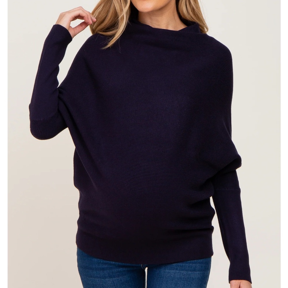 Navy Funnel Neck Dolman Sleeve Maternity Sweater sz M/L